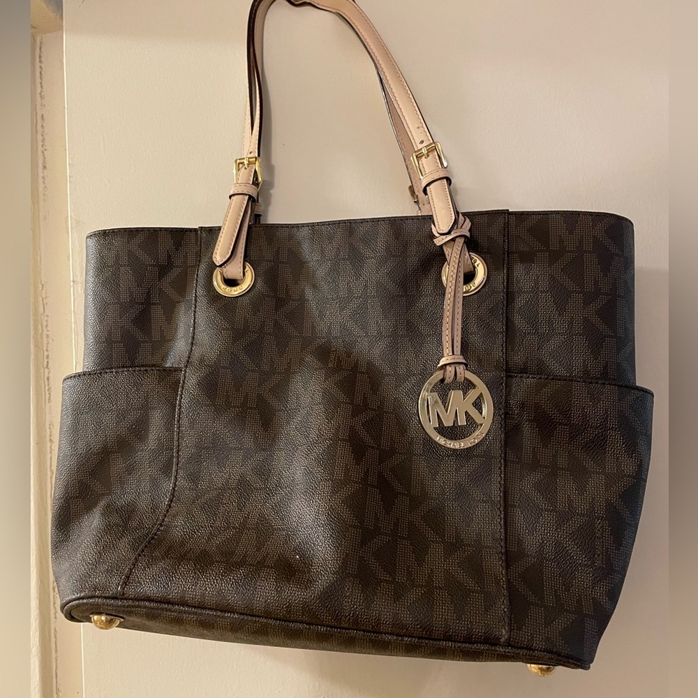 Brown Michael Kors MK tote bag.